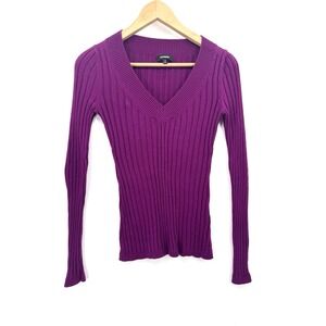 VTG Y2K Express Women Small Sweater Rib V-neck Classic Retro Preppy 90s Cotton